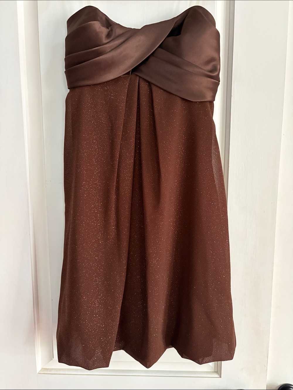le chateau Brown Strapless Sparkle Prom Dress